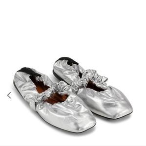 GANNI Silver Scrunchie Ballerinas